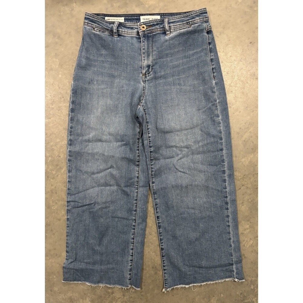 Tribal Jeans Audrey Mid-Rise Wide Leg Crop Denim Jeans Womens Sz 6
